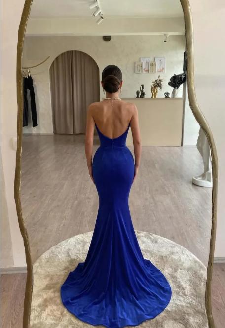 Strapless Sleeveless Long Mermaid Formal Dress With Beading Pleated