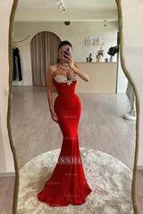 Strapless Sleeveless Long Mermaid Formal Dress With Beading Pleated