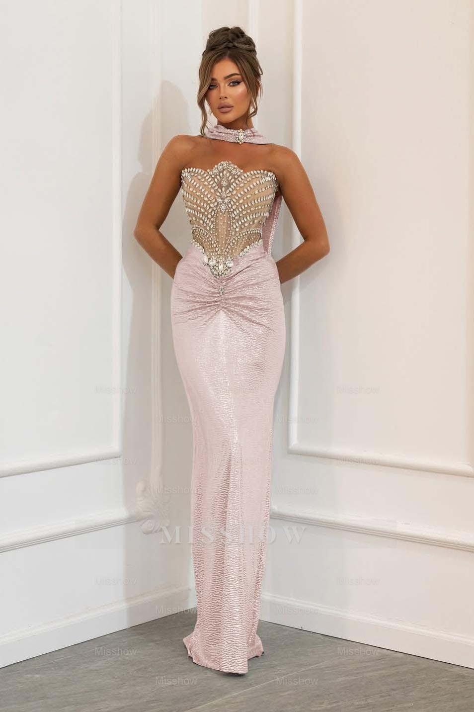 Strapless Sleeveless Long Mermaid Formal Dress With Beading Pleated