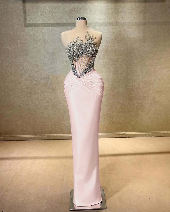 Strapless Sleeveless Long Mermaid Formal Dress With Beading Pleated