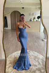 Strapless Sleeveless Long Mermaid Formal Dress With Beading Pleated