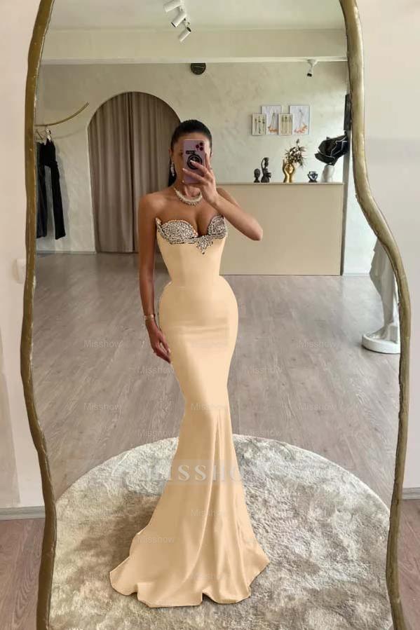 Strapless Sleeveless Long Mermaid Formal Dress With Beading Pleated
