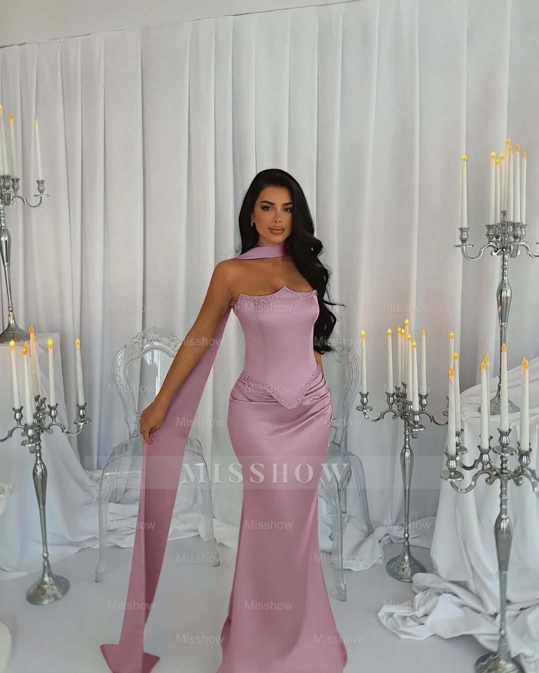 Strapless Sleeveless Long Mermaid Formal Dress With Beading Pleated