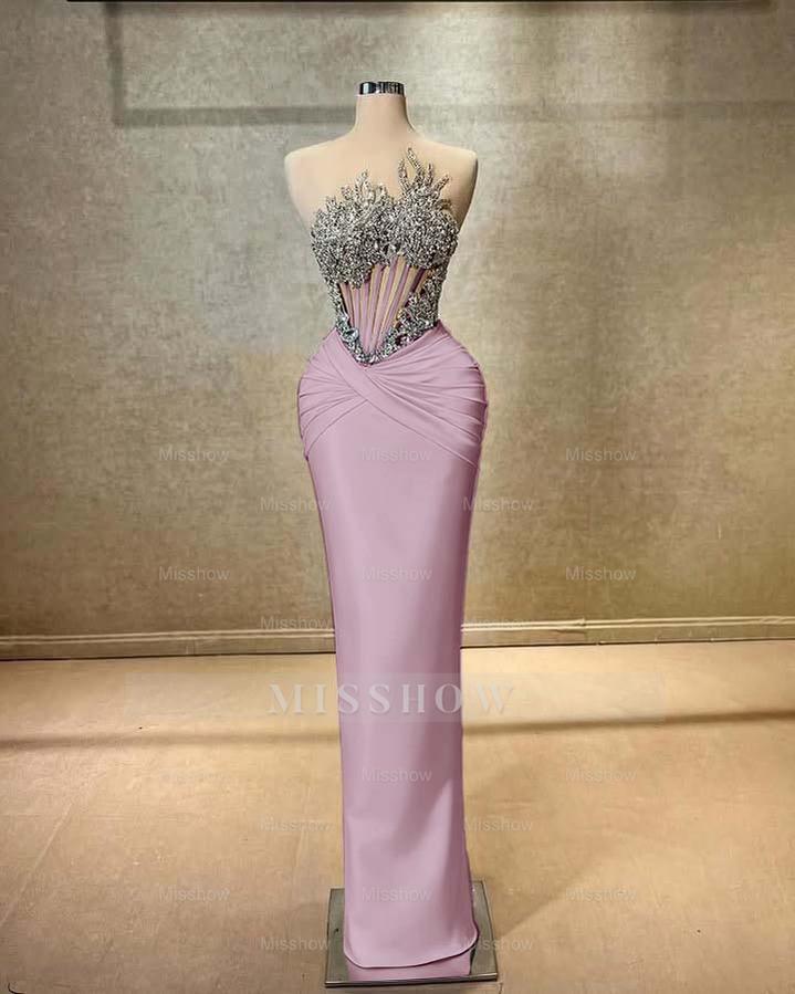 Strapless Sleeveless Long Mermaid Formal Dress With Beading Pleated