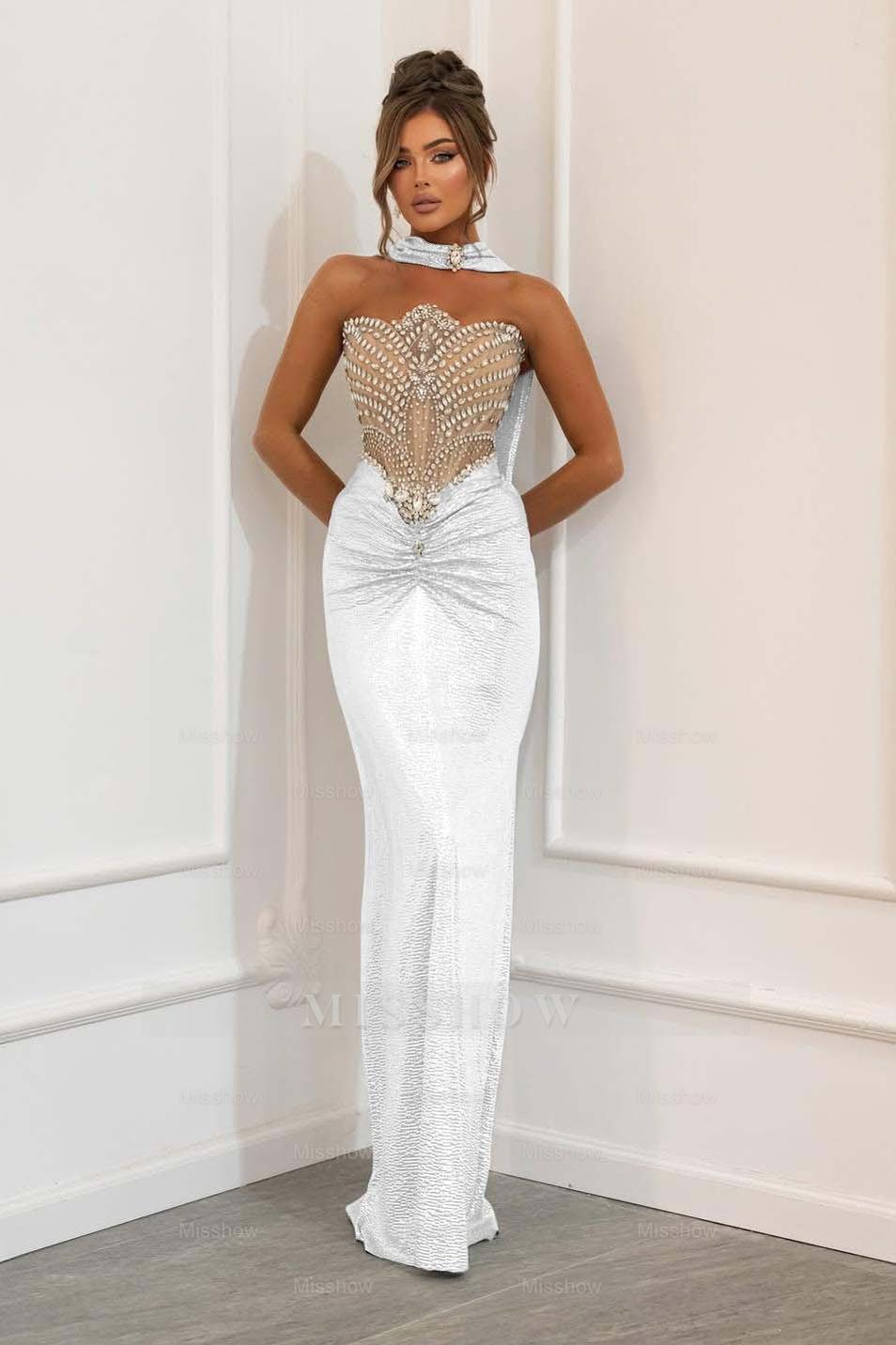 Strapless Sleeveless Long Mermaid Formal Dress With Beading Pleated