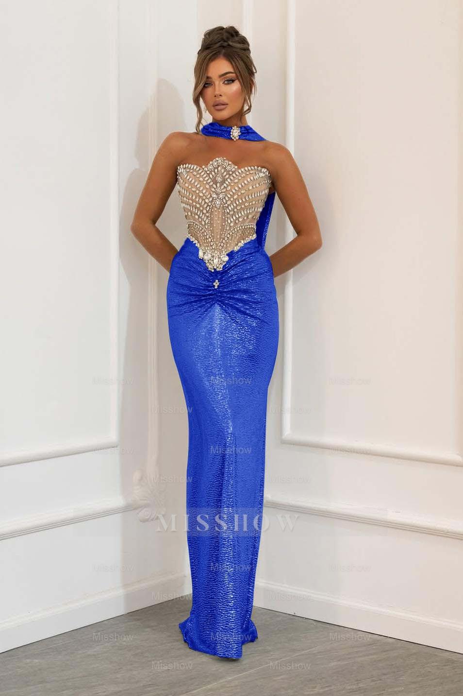 Strapless Sleeveless Long Mermaid Formal Dress With Beading Pleated