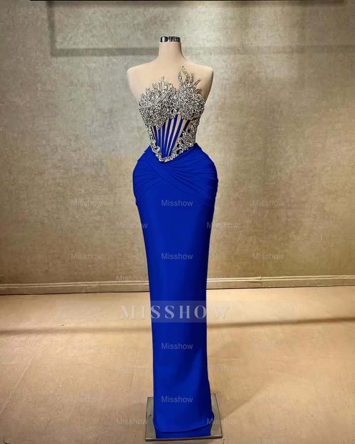 Strapless Sleeveless Long Mermaid Formal Dress With Beading Pleated