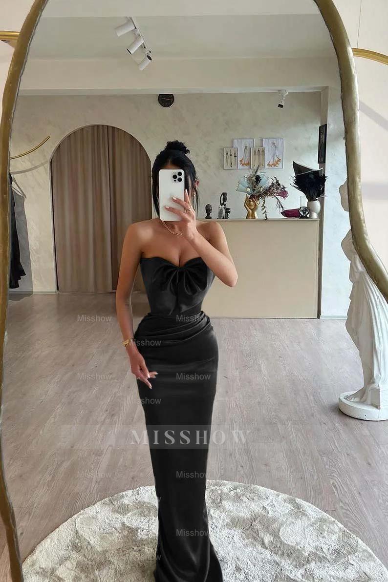 Strapless Sleeveless Long Mermaid Formal Dress With Bowknot Pleated