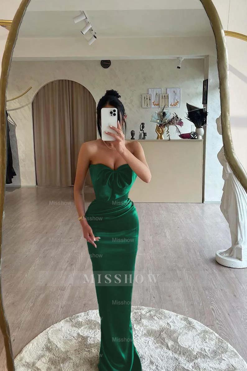 Strapless Sleeveless Long Mermaid Formal Dress With Bowknot Pleated