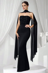 Strapless Sleeveless Long Mermaid Formal Dress With Pleated Appliques