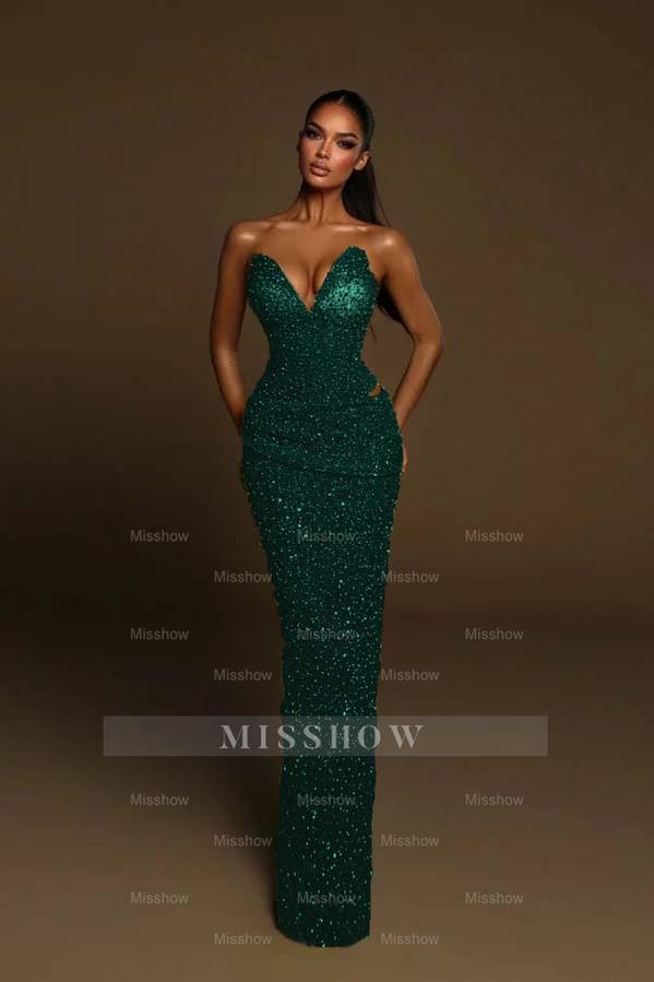 Strapless Sleeveless Long Mermaid Formal Dress With Pleated Beading