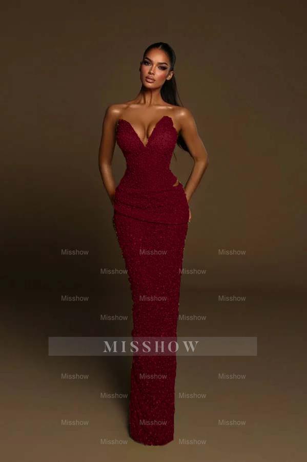 Strapless Sleeveless Long Mermaid Formal Dress With Pleated Beading