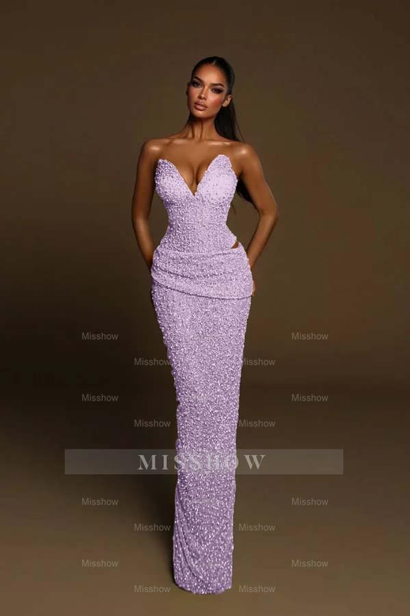 Strapless Sleeveless Long Mermaid Formal Dress With Pleated Beading