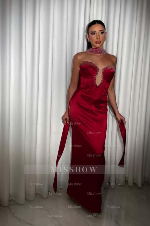 Strapless Sleeveless Long Mermaid Formal Dress With Pleated Beading