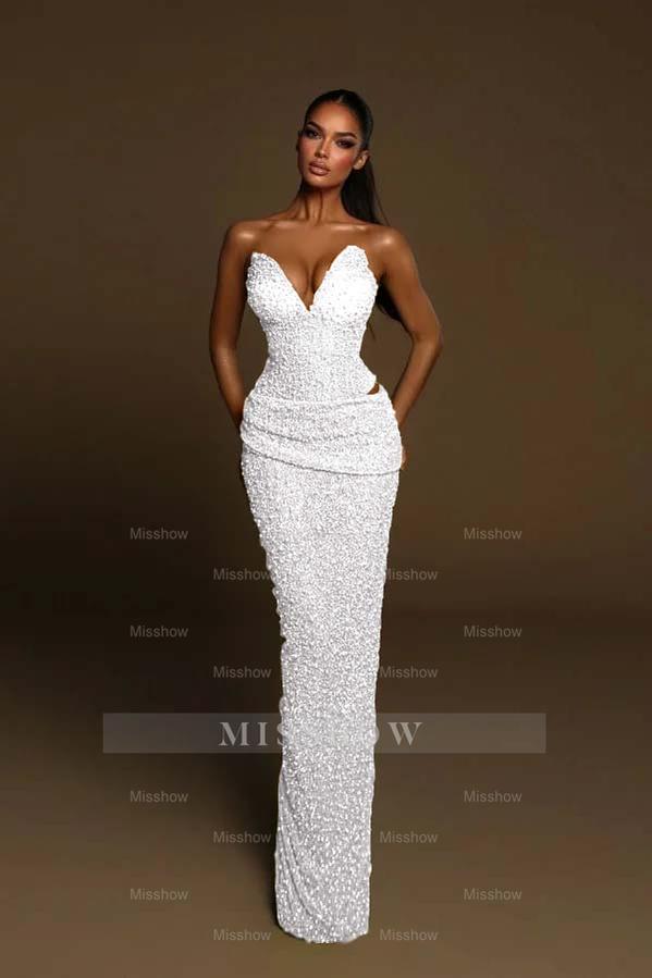 Strapless Sleeveless Long Mermaid Formal Dress With Pleated Beading