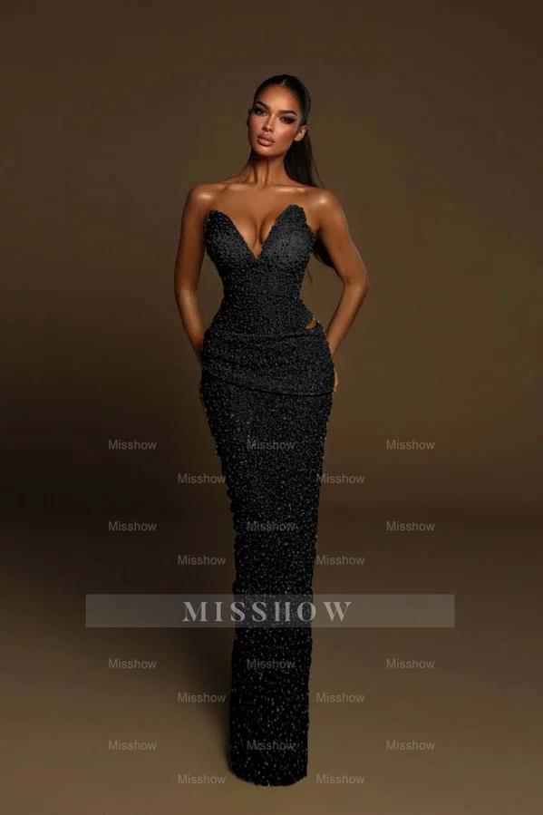 Strapless Sleeveless Long Mermaid Formal Dress With Pleated Beading