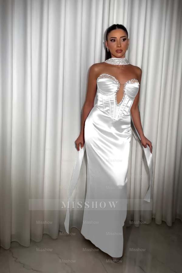 Strapless Sleeveless Long Mermaid Formal Dress With Pleated Beading