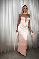 Strapless Sleeveless Long Mermaid Formal Dress With Pleated Beading
