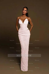 Strapless Sleeveless Long Mermaid Formal Dress With Pleated Beading
