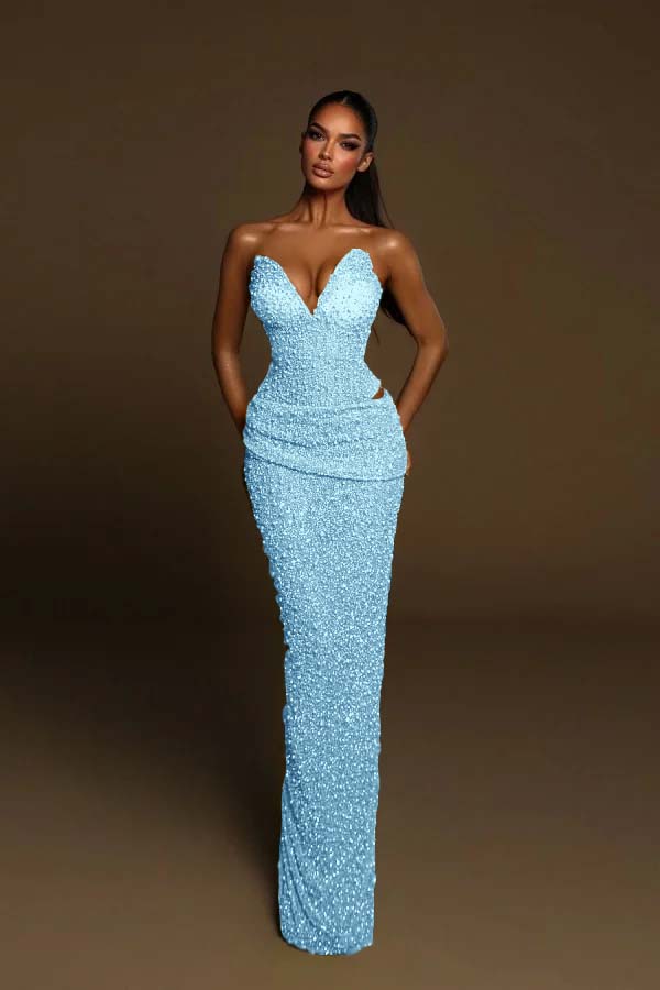 Strapless Sleeveless Long Mermaid Formal Dress With Pleated Beading