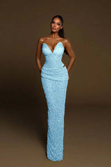 Strapless Sleeveless Long Mermaid Formal Dress With Pleated Beading