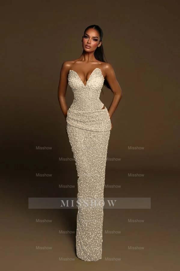 Strapless Sleeveless Long Mermaid Formal Dress With Pleated Beading