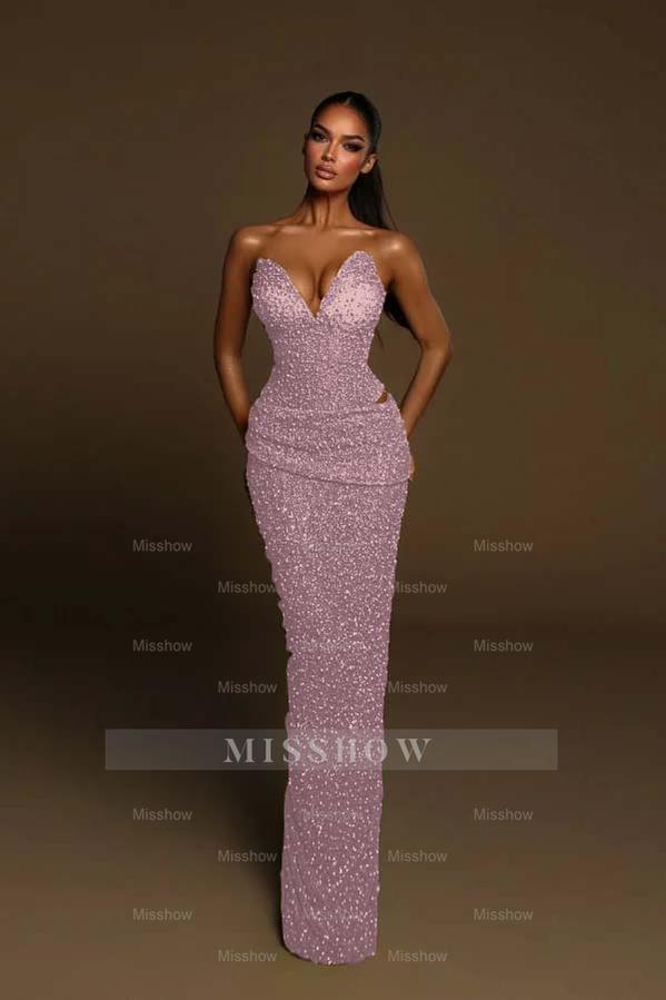 Strapless Sleeveless Long Mermaid Formal Dress With Pleated Beading