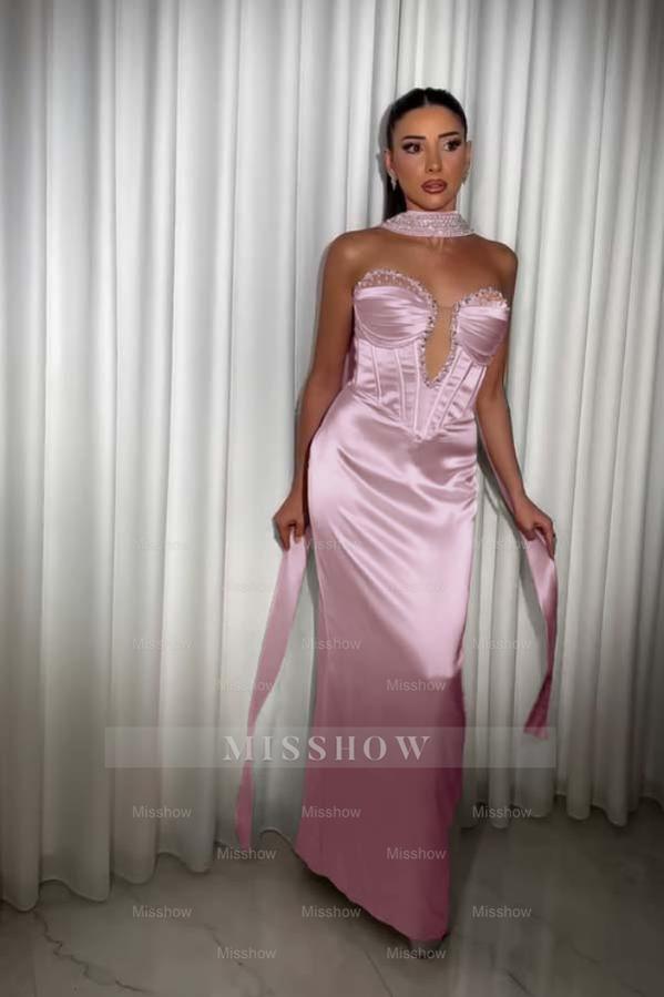 Strapless Sleeveless Long Mermaid Formal Dress With Pleated Beading