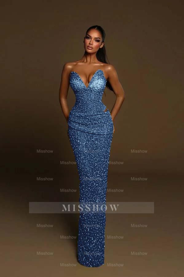 Strapless Sleeveless Long Mermaid Formal Dress With Pleated Beading