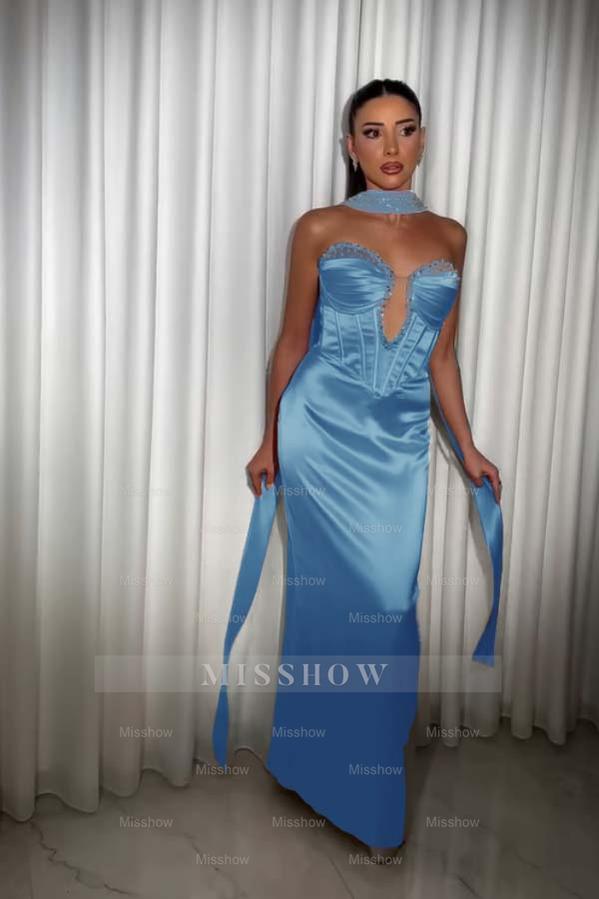 Strapless Sleeveless Long Mermaid Formal Dress With Pleated Beading