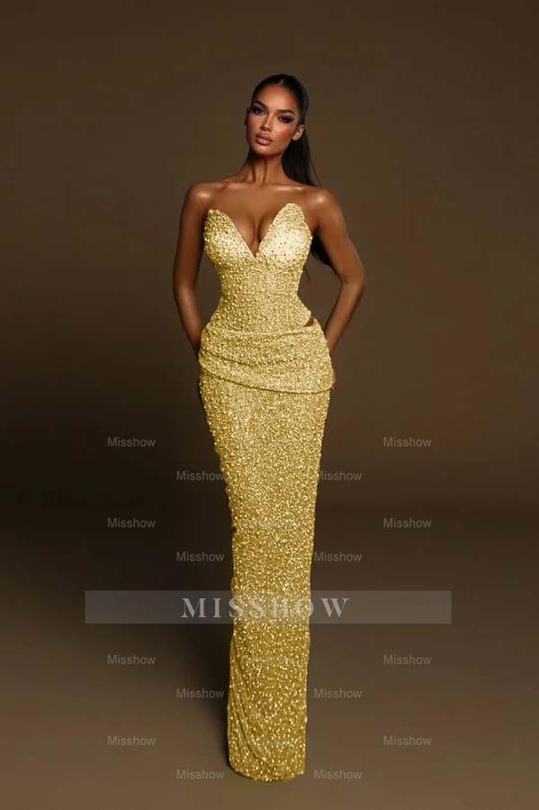 Strapless Sleeveless Long Mermaid Formal Dress With Pleated Beading