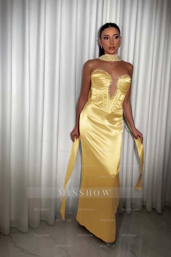 Strapless Sleeveless Long Mermaid Formal Dress With Pleated Beading