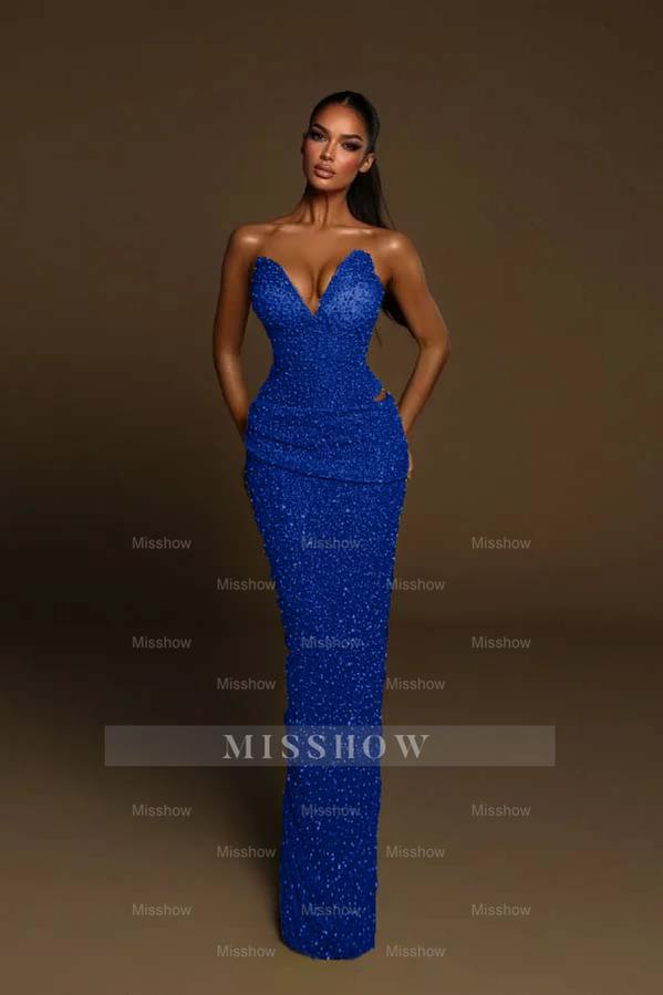 Strapless Sleeveless Long Mermaid Formal Dress With Pleated Beading