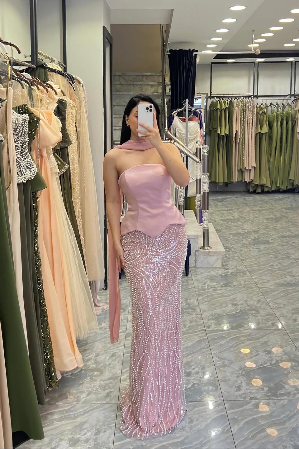 Strapless Sleeveless Long Mermaid Formal Dress With Pleated Beading