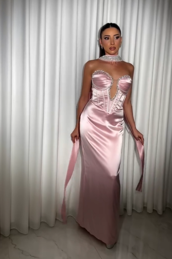 Strapless Sleeveless Long Mermaid Formal Dress With Pleated Beading