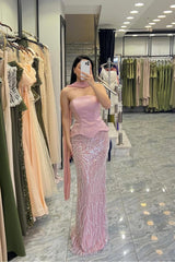 Strapless Sleeveless Long Mermaid Formal Dress With Pleated Beading