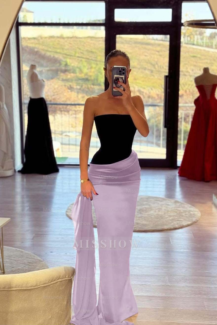 Strapless Sleeveless Long Mermaid Formal Dress With Pleated Belt