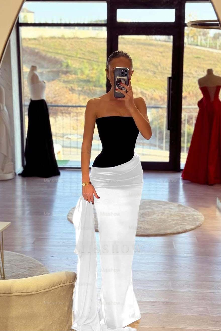 Strapless Sleeveless Long Mermaid Formal Dress With Pleated Belt