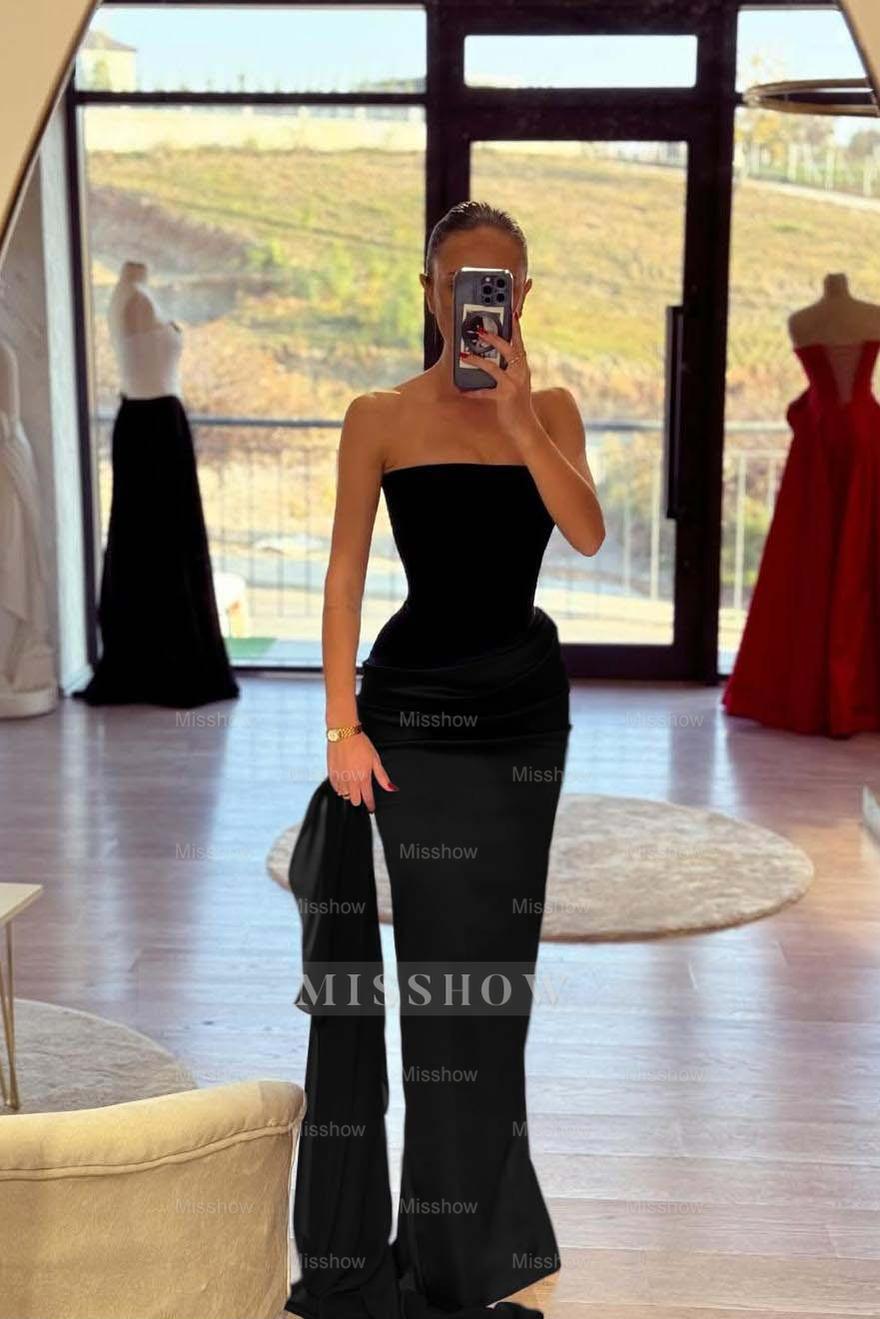 Strapless Sleeveless Long Mermaid Formal Dress With Pleated Belt