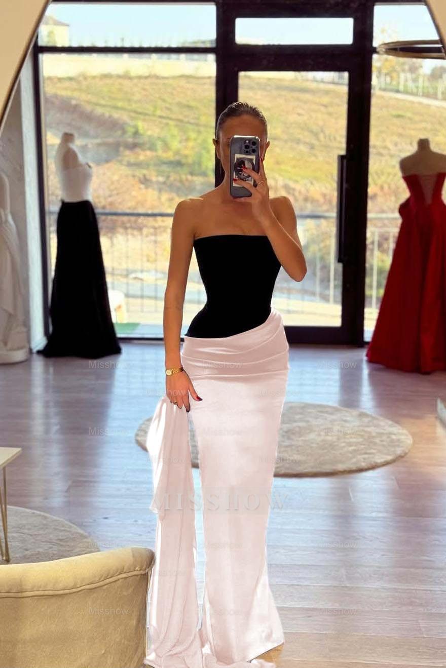 Strapless Sleeveless Long Mermaid Formal Dress With Pleated Belt