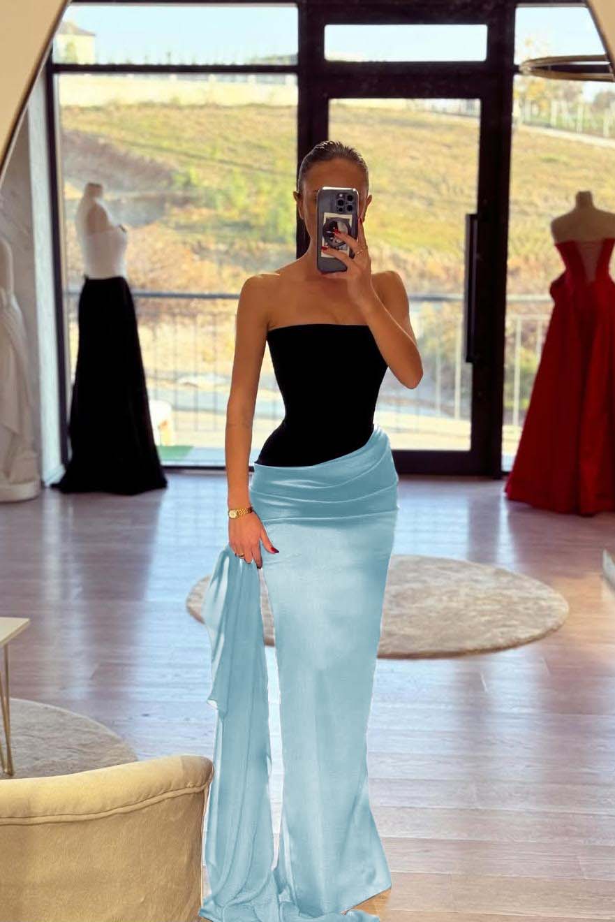 Strapless Sleeveless Long Mermaid Formal Dress With Pleated Belt