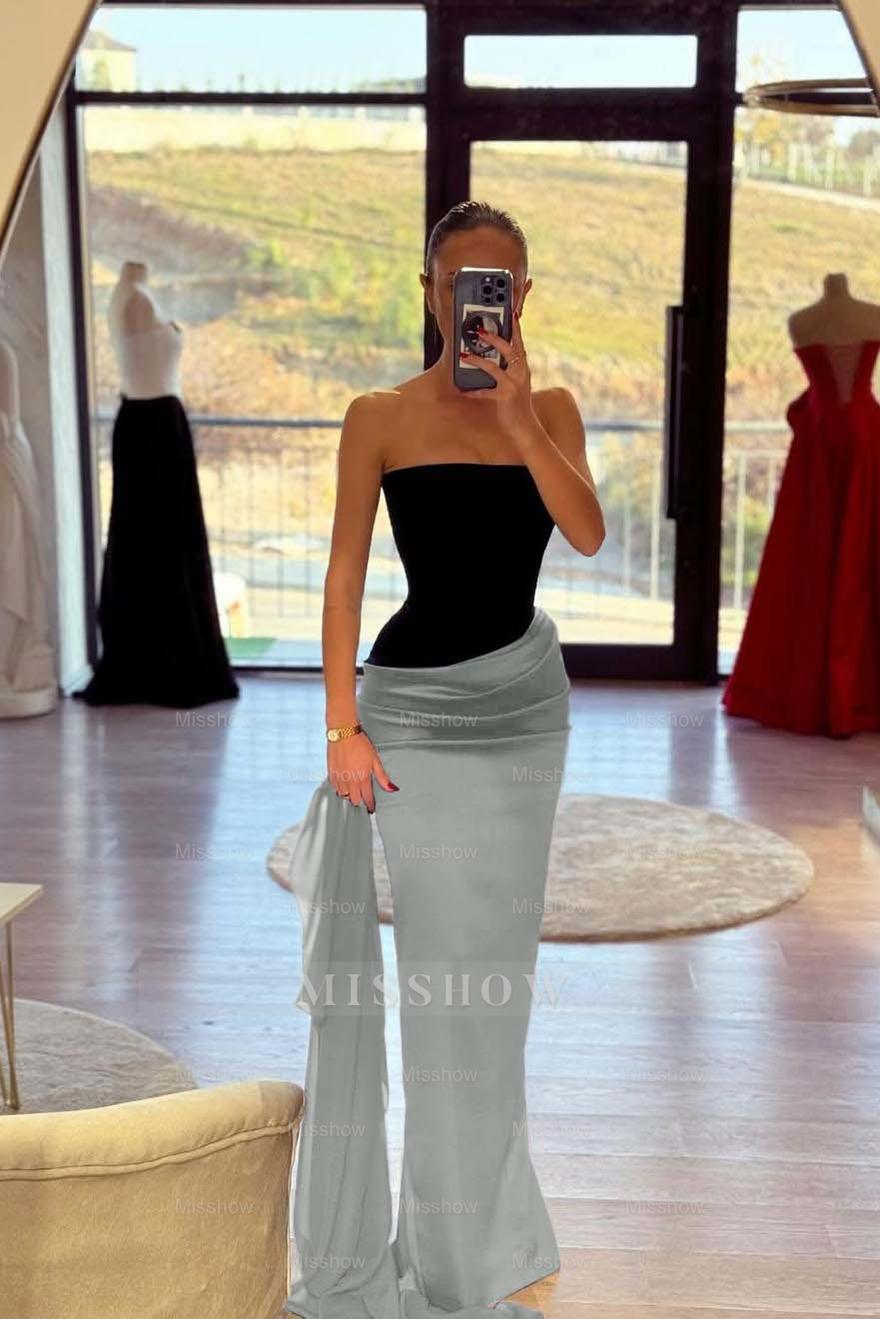 Strapless Sleeveless Long Mermaid Formal Dress With Pleated Belt