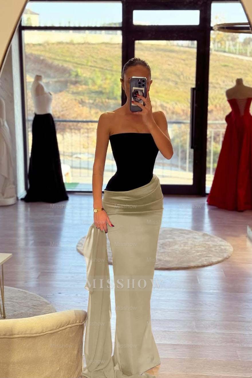 Strapless Sleeveless Long Mermaid Formal Dress With Pleated Belt