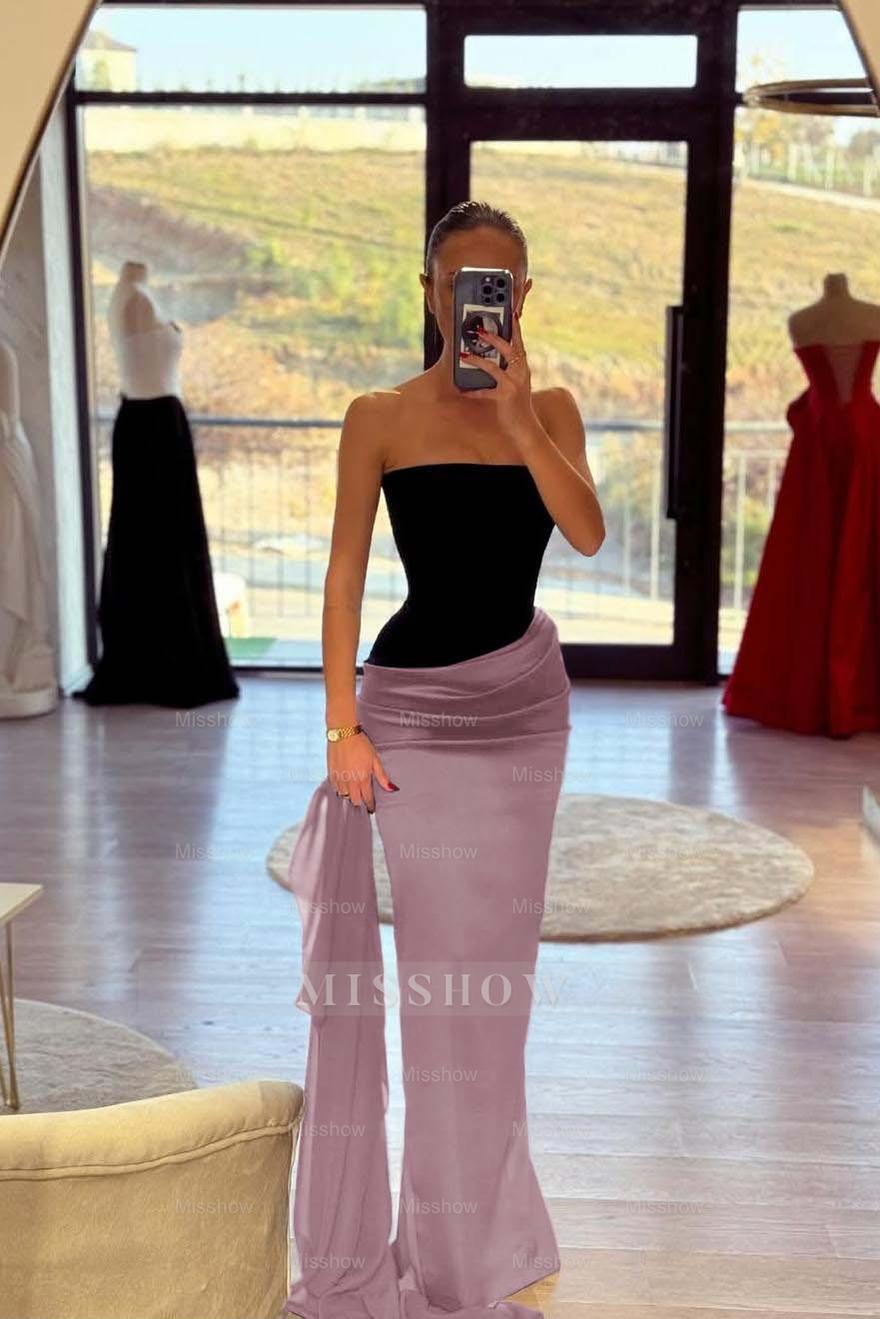 Strapless Sleeveless Long Mermaid Formal Dress With Pleated Belt