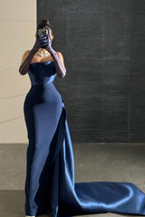 Strapless Sleeveless Long Mermaid Formal Dress With Pleated Gloves