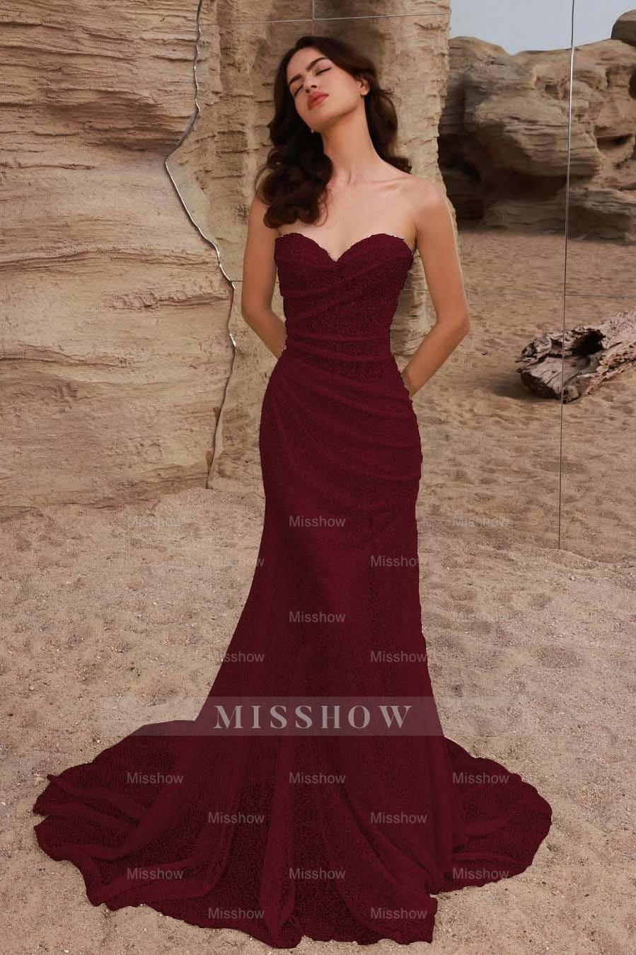 Strapless Sleeveless Long Mermaid Formal Dress With Pleated Sequins