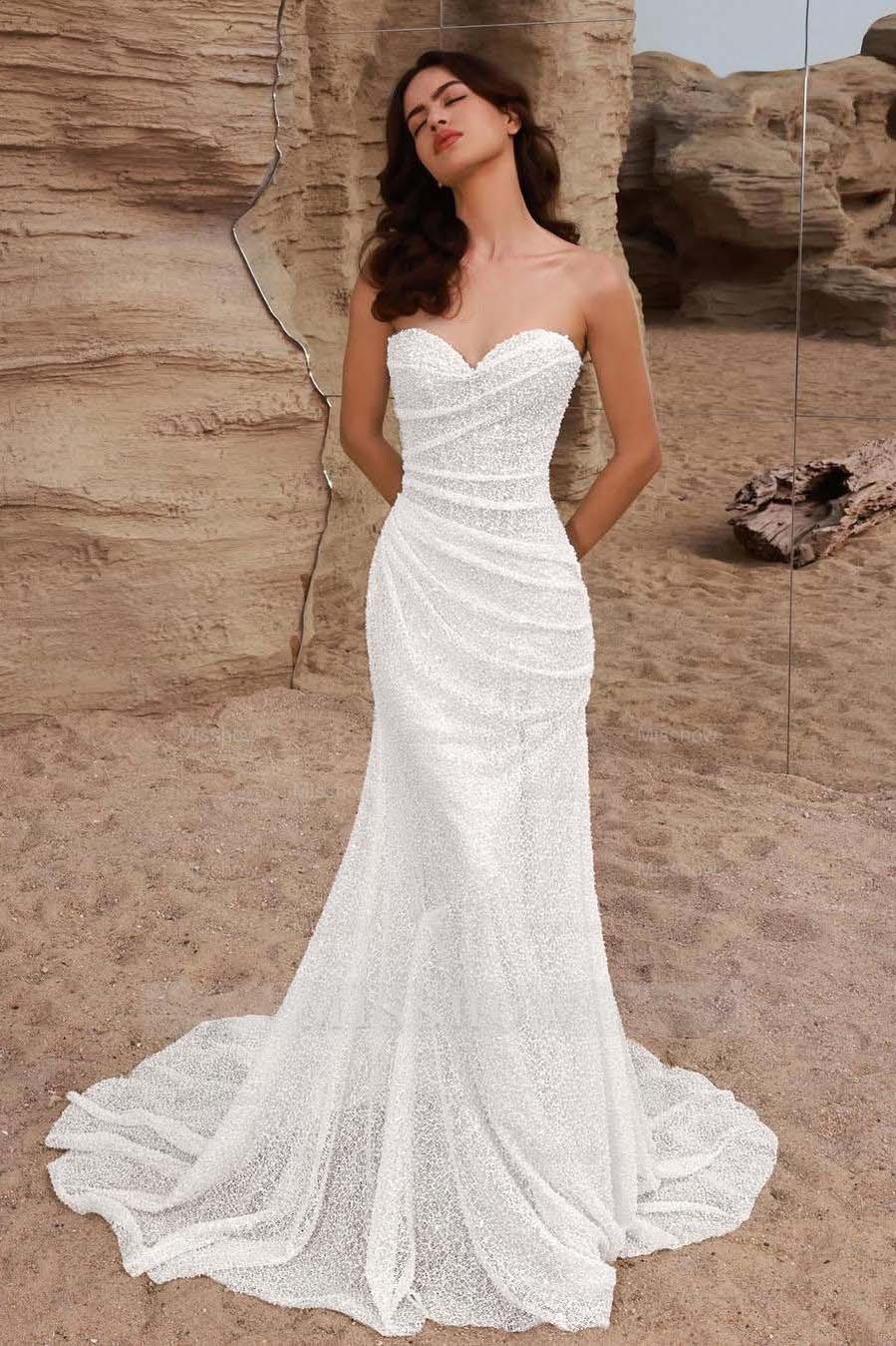 Strapless Sleeveless Long Mermaid Formal Dress With Pleated Sequins