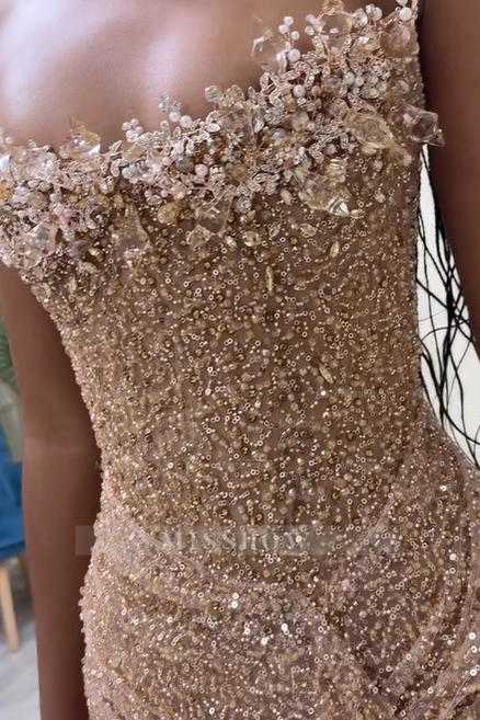 Strapless Sleeveless Long Mermaid Formal Dress With Sequins Split