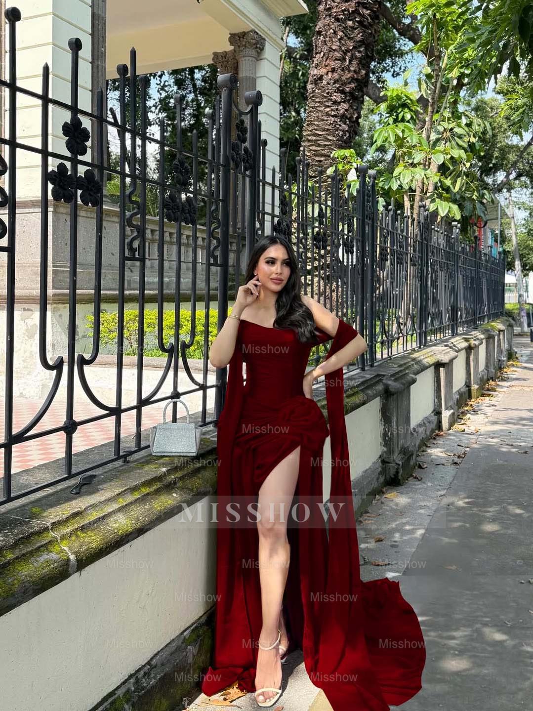 Strapless Sleeveless Long Mermaid Formal Dress With Split Pleated