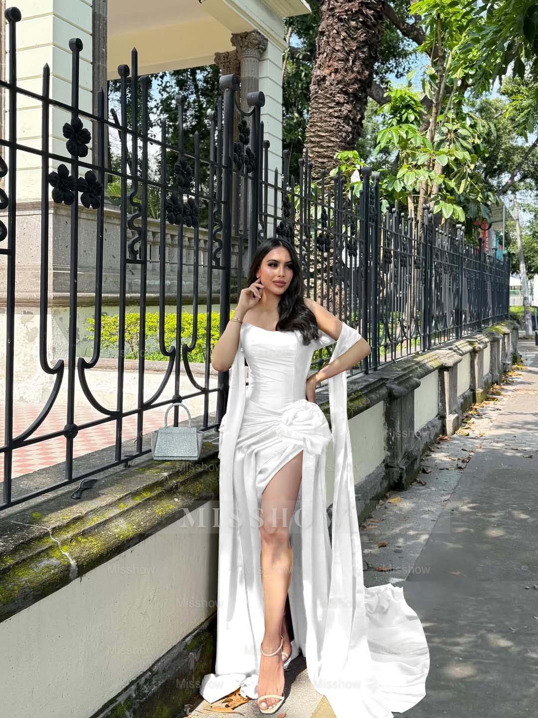 Strapless Sleeveless Long Mermaid Formal Dress With Split Pleated